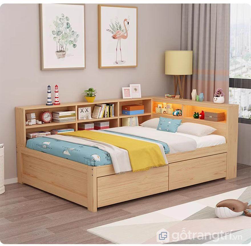 Giường ngủ có ngăn kéo bằng gỗ sồi sang trọng